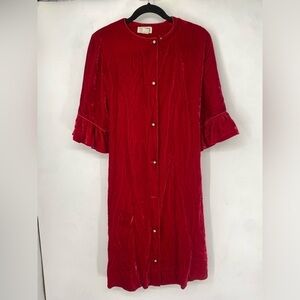 60s Franklin Simon New York Velvet Red Nightgown House Dress Size 16 Union Made